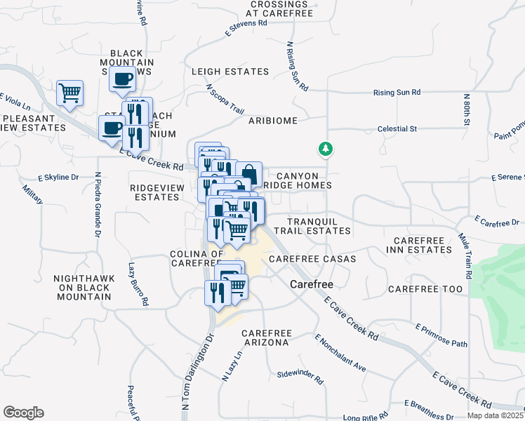 map of restaurants, bars, coffee shops, grocery stores, and more near 80 Almarte Drive in Carefree