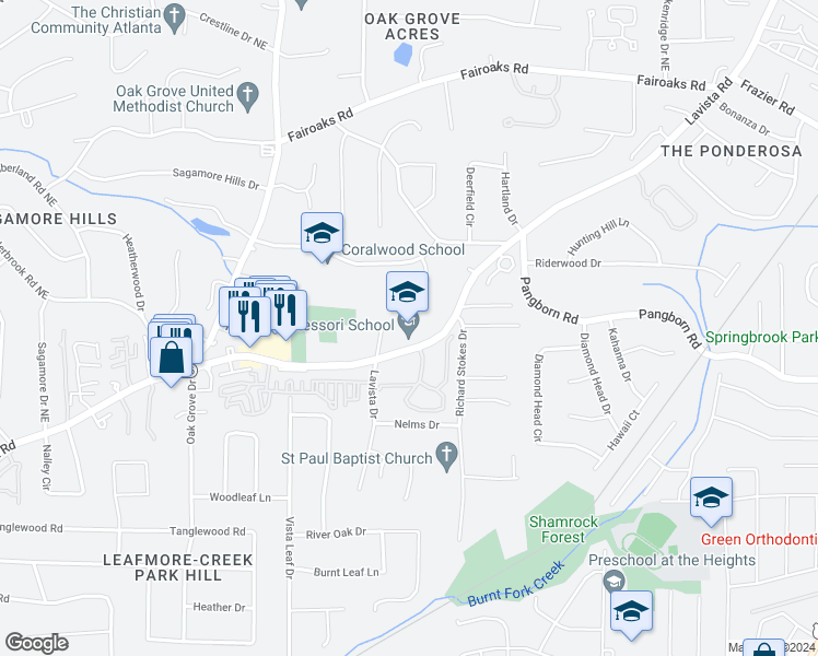 map of restaurants, bars, coffee shops, grocery stores, and more near 1539 Lavista Drive in Decatur