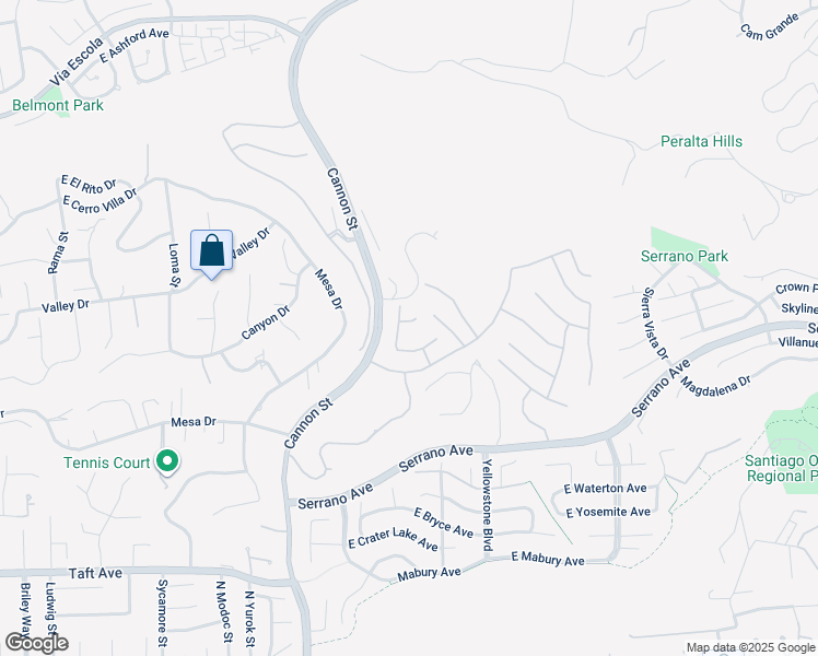 map of restaurants, bars, coffee shops, grocery stores, and more near 5830 East Lavender Court in Orange