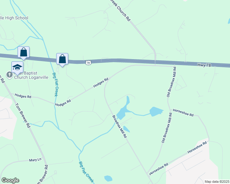 map of restaurants, bars, coffee shops, grocery stores, and more near 3241 Broadnax Mill Road in Loganville