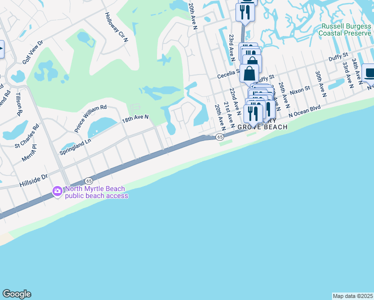 map of restaurants, bars, coffee shops, grocery stores, and more near 1819 South Carolina 65 in North Myrtle Beach