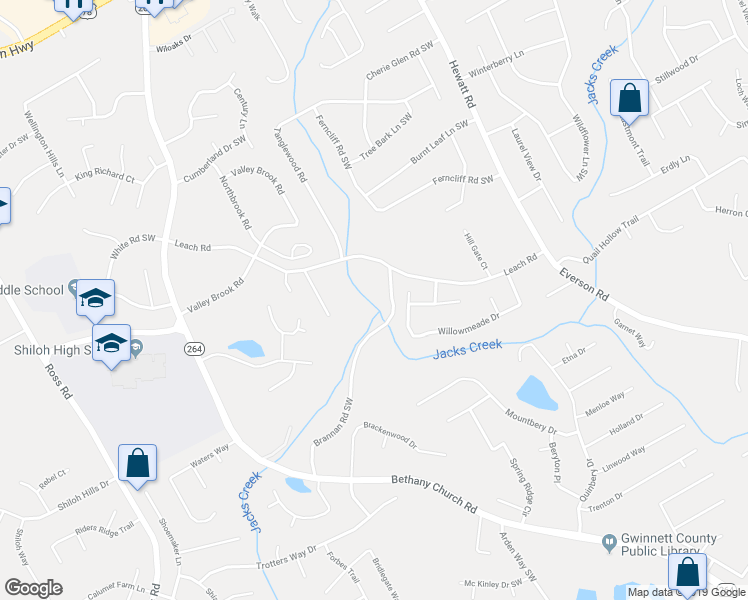map of restaurants, bars, coffee shops, grocery stores, and more near 2633 Brannan Road Southwest in Snellville
