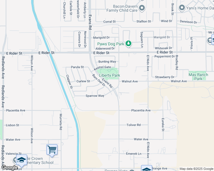 map of restaurants, bars, coffee shops, grocery stores, and more near 2981 Barn Owl Drive in Perris