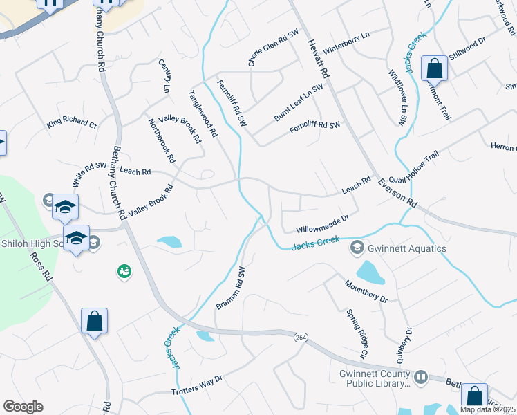 map of restaurants, bars, coffee shops, grocery stores, and more near 2633 Brannan Road Southwest in Snellville