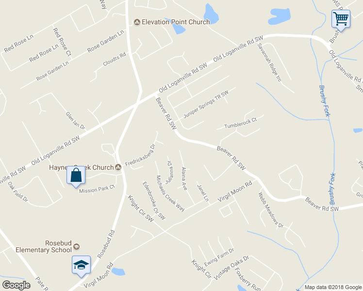 map of restaurants, bars, coffee shops, grocery stores, and more near 4032 Alaina Avenue in Loganville