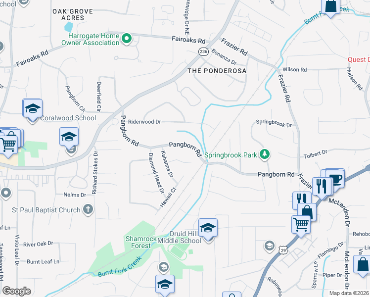 map of restaurants, bars, coffee shops, grocery stores, and more near 2784 Pangborn Road in Decatur