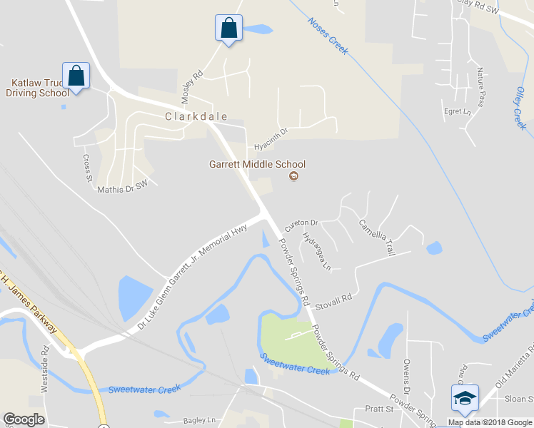 map of restaurants, bars, coffee shops, grocery stores, and more near 5077 Powder Springs Road in Austell