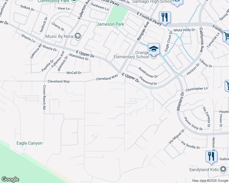 map of restaurants, bars, coffee shops, grocery stores, and more near 4050 Lester Avenue in Corona