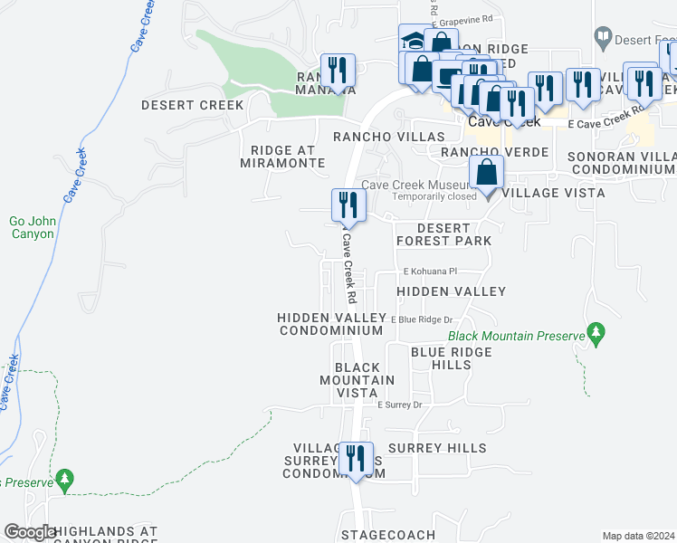map of restaurants, bars, coffee shops, grocery stores, and more near 37608 North Cave Creek Road in Cave Creek