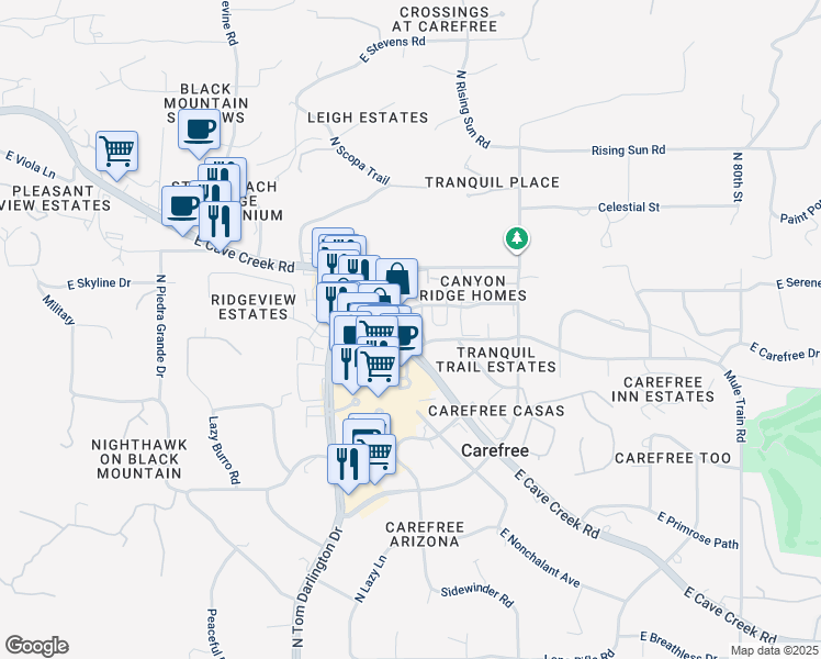 map of restaurants, bars, coffee shops, grocery stores, and more near 80 Almarte Drive in Carefree