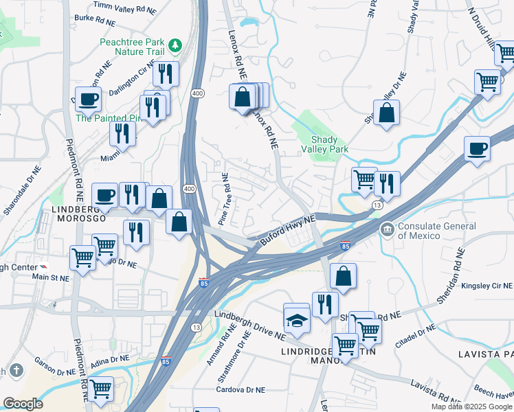 map of restaurants, bars, coffee shops, grocery stores, and more near 991 Sibley Lane Northeast in Atlanta