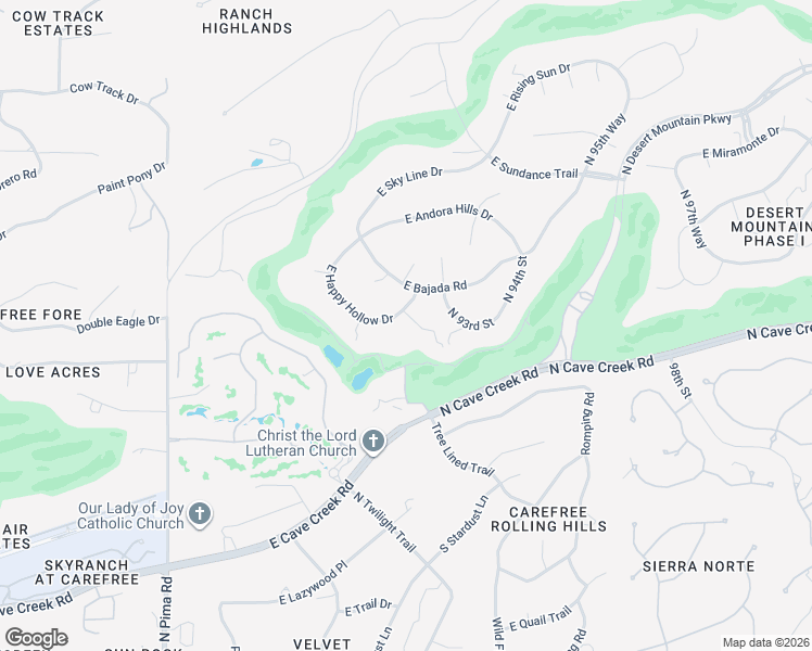 map of restaurants, bars, coffee shops, grocery stores, and more near 37596 North 92nd Place in Scottsdale