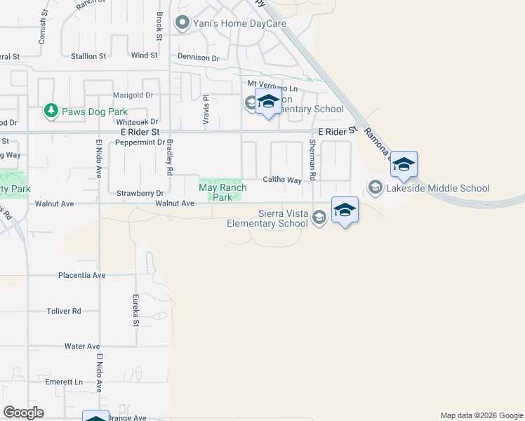 map of restaurants, bars, coffee shops, grocery stores, and more near 27318 Dunite Drive in Perris