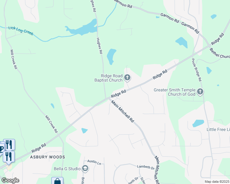 map of restaurants, bars, coffee shops, grocery stores, and more near 5895 Ridge Road in Hiram