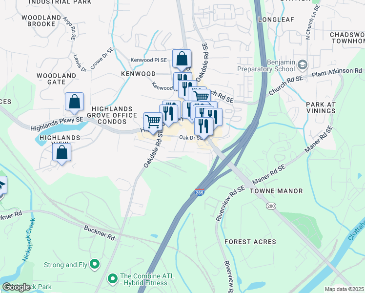 map of restaurants, bars, coffee shops, grocery stores, and more near 2308 Oakton Place in Smyrna
