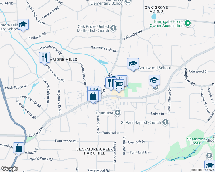 map of restaurants, bars, coffee shops, grocery stores, and more near 2335 Elon Way in Decatur
