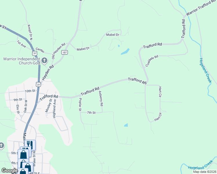 map of restaurants, bars, coffee shops, grocery stores, and more near 406 Trafford Road in Warrior