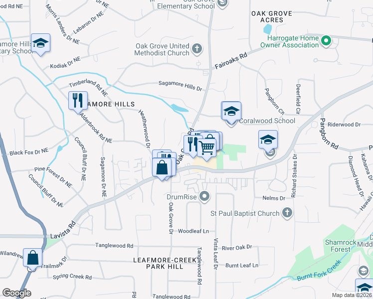 map of restaurants, bars, coffee shops, grocery stores, and more near 2335 Elon Way in Decatur