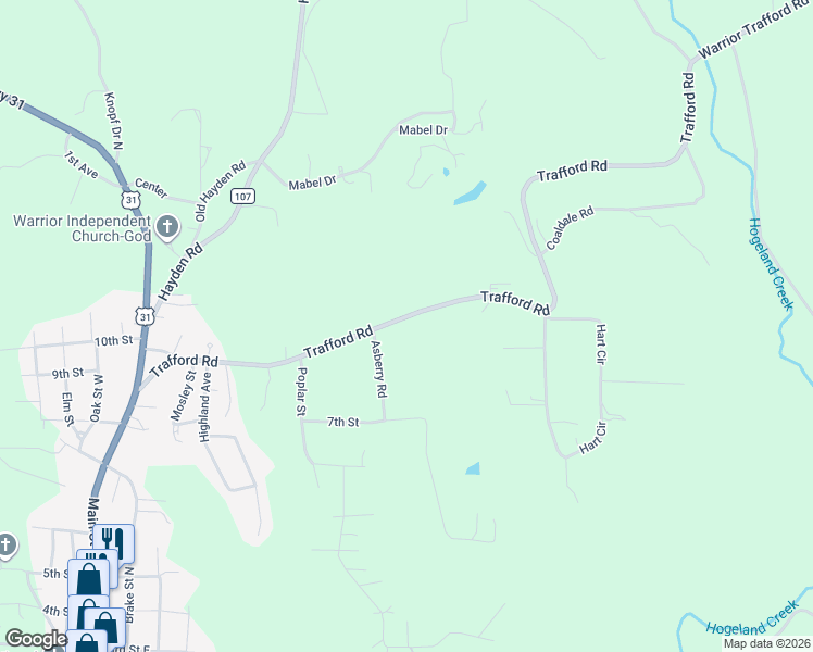 map of restaurants, bars, coffee shops, grocery stores, and more near 406 Trafford Road in Warrior