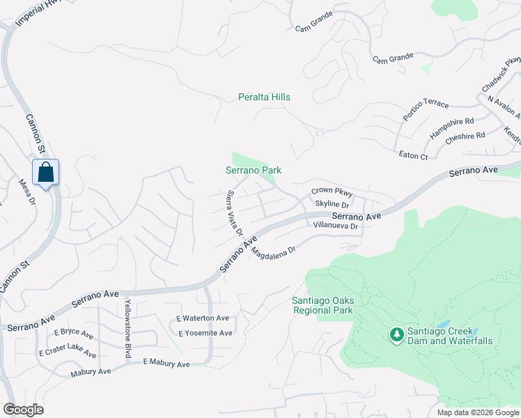 map of restaurants, bars, coffee shops, grocery stores, and more near 6892 East Horizon Drive in Orange