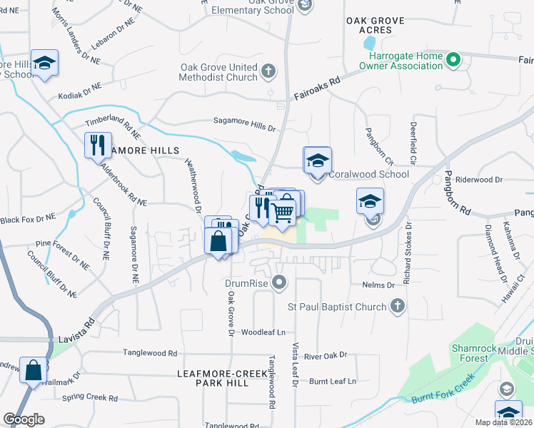 map of restaurants, bars, coffee shops, grocery stores, and more near 2401 Waterford Cove in Decatur