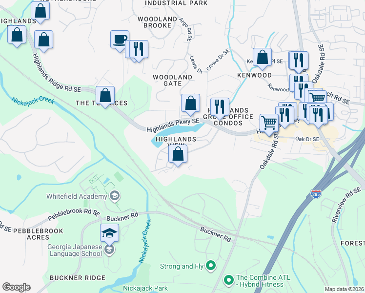map of restaurants, bars, coffee shops, grocery stores, and more near 415 Iona Abbey Court Southeast in Smyrna
