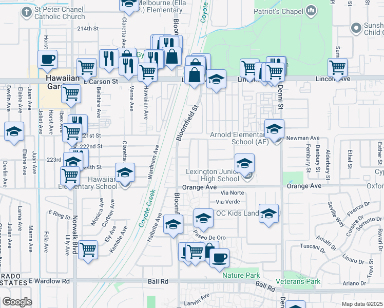 map of restaurants, bars, coffee shops, grocery stores, and more near 9364 Fleetwood Street in Cypress
