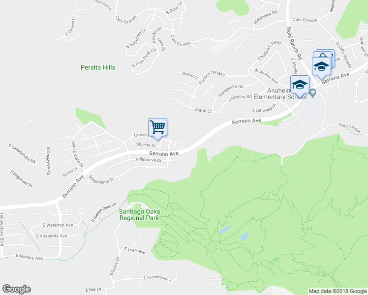 map of restaurants, bars, coffee shops, grocery stores, and more near 7640 Crown Parkway in Orange
