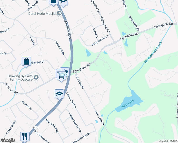 map of restaurants, bars, coffee shops, grocery stores, and more near 3208 Springdale Road in Snellville