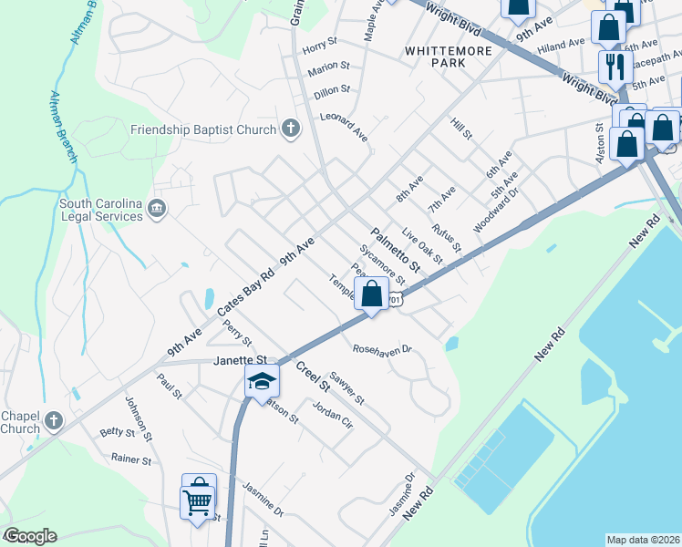 map of restaurants, bars, coffee shops, grocery stores, and more near 2708 Austin Avenue in Conway