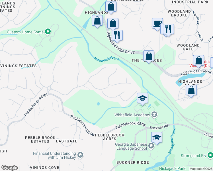 map of restaurants, bars, coffee shops, grocery stores, and more near 5124 Parkwood Oaks Lane in Mableton