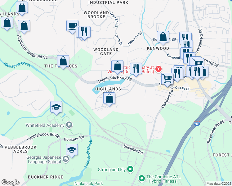 map of restaurants, bars, coffee shops, grocery stores, and more near 1788 Highlands View Drive in Smyrna