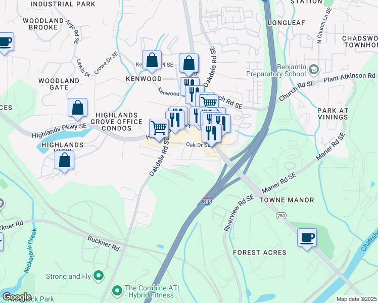 map of restaurants, bars, coffee shops, grocery stores, and more near 2308 Oakton Place in Smyrna