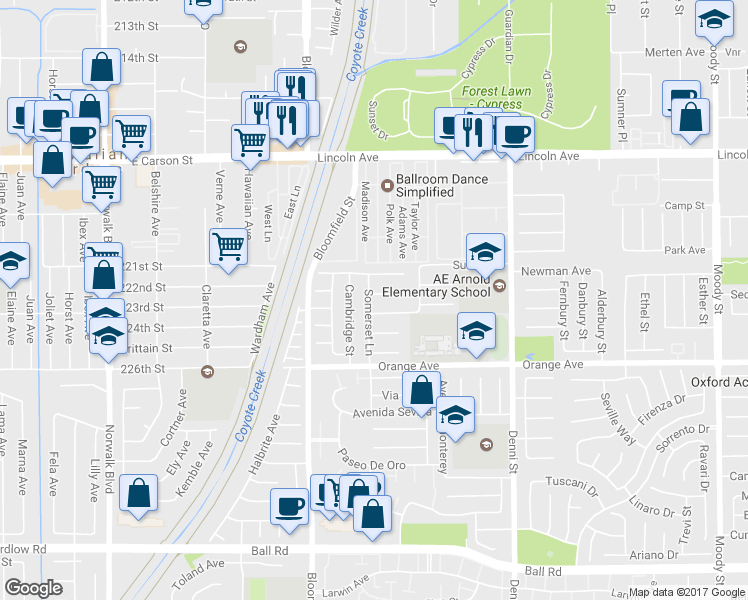 map of restaurants, bars, coffee shops, grocery stores, and more near 4144 Sussex Circle in Cypress