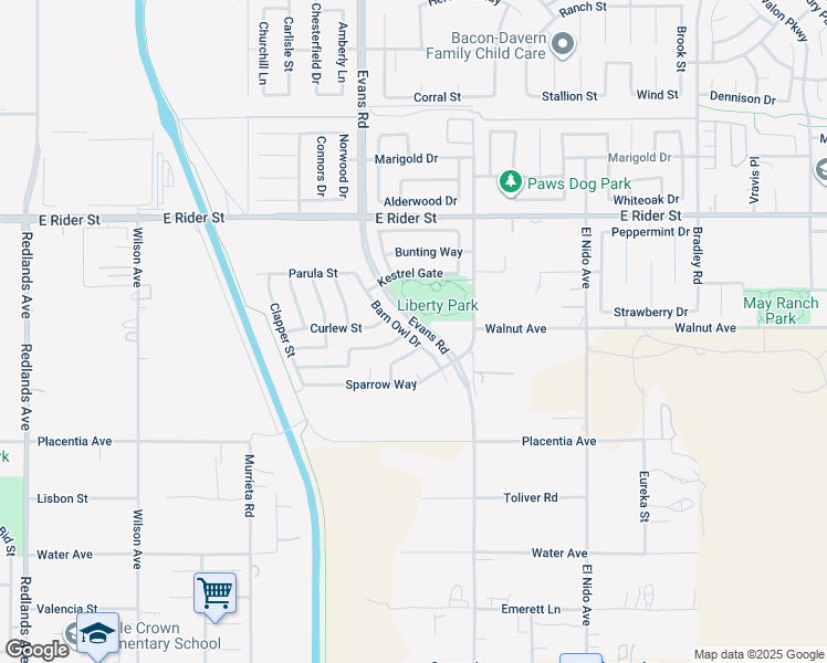 map of restaurants, bars, coffee shops, grocery stores, and more near 3013 Barn Owl Drive in Perris