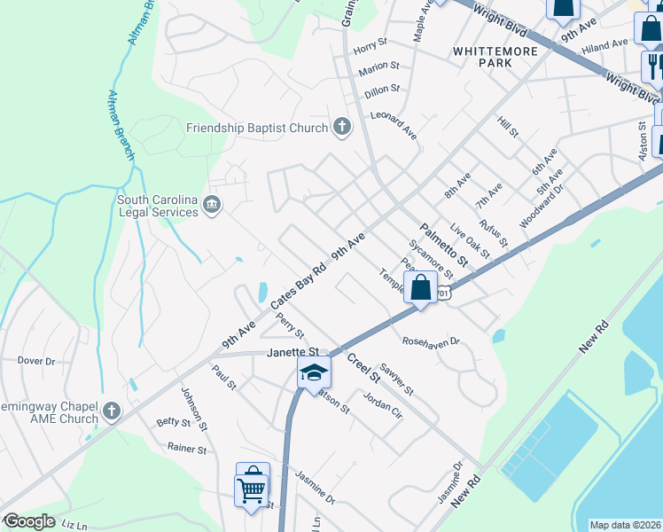 map of restaurants, bars, coffee shops, grocery stores, and more near 2901 9th Avenue in Conway