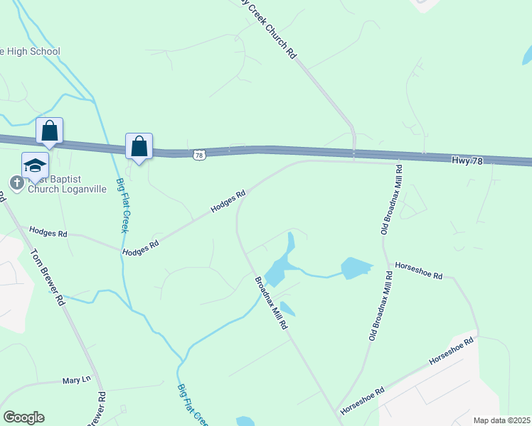 map of restaurants, bars, coffee shops, grocery stores, and more near 3241 Broadnax Mill Road in Loganville