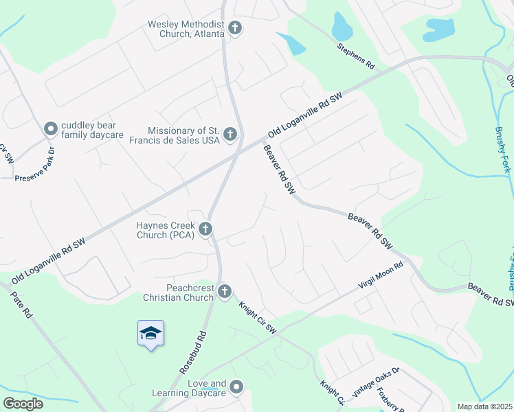 map of restaurants, bars, coffee shops, grocery stores, and more near 1593 Fredricksberg Drive in Loganville