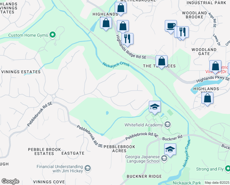 map of restaurants, bars, coffee shops, grocery stores, and more near 5124 Parkwood Oaks Lane in Mableton