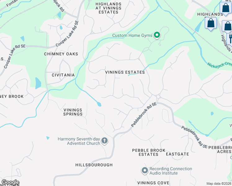 map of restaurants, bars, coffee shops, grocery stores, and more near 5129 Crescent Cove Lane in Mableton