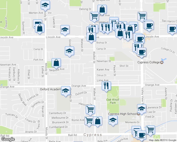 map of restaurants, bars, coffee shops, grocery stores, and more near 5437 Vista Fortuna in Cypress