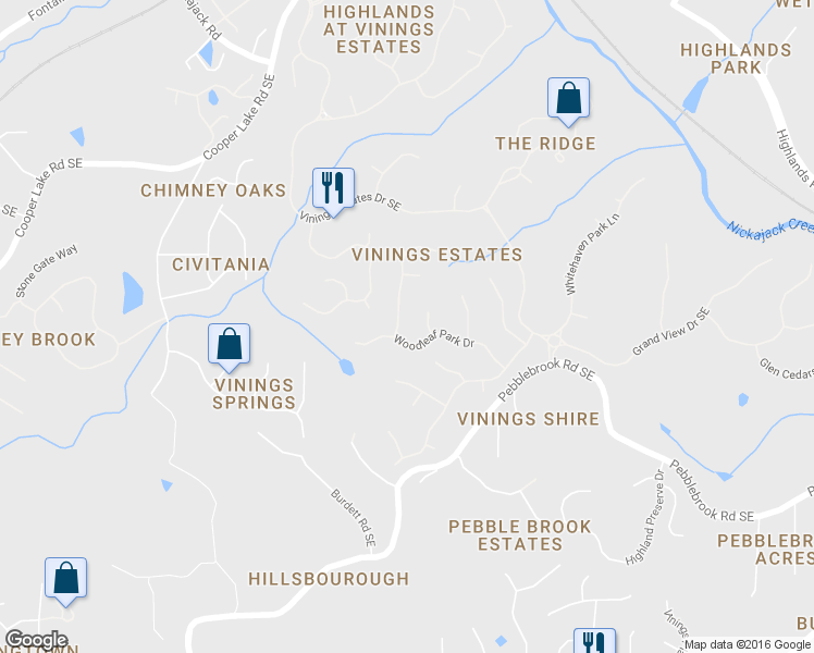 map of restaurants, bars, coffee shops, grocery stores, and more near 5129 Crescent Cove Lane in Mableton