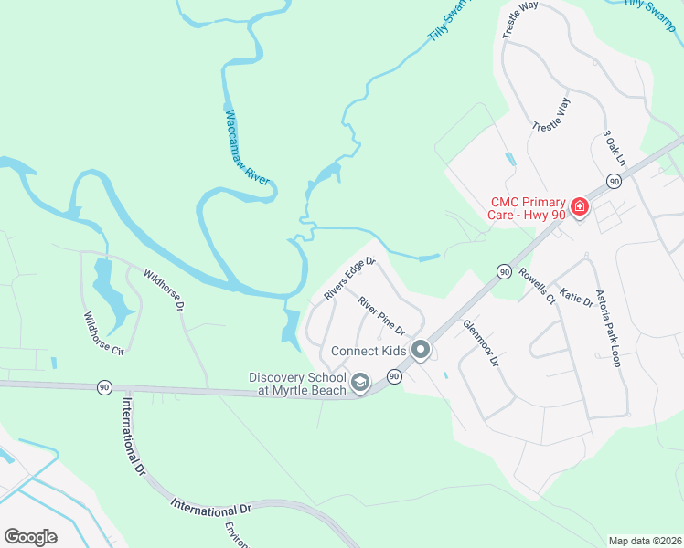 map of restaurants, bars, coffee shops, grocery stores, and more near 238 Rivers Edge Drive in Conway