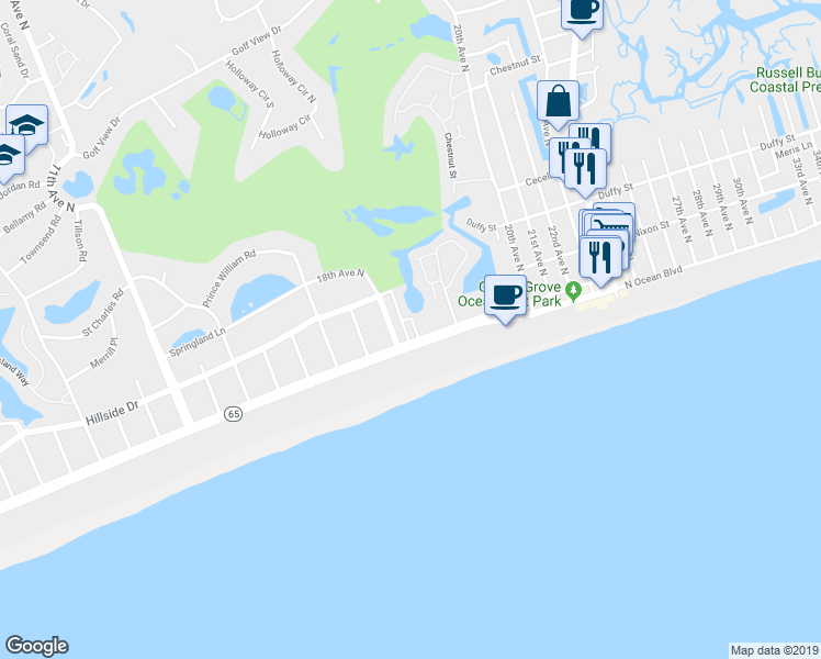 map of restaurants, bars, coffee shops, grocery stores, and more near E-2 Tilghman Lakes in North Myrtle Beach
