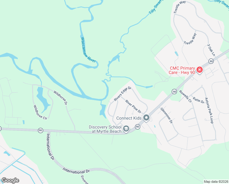 map of restaurants, bars, coffee shops, grocery stores, and more near 238 Rivers Edge Drive in Conway