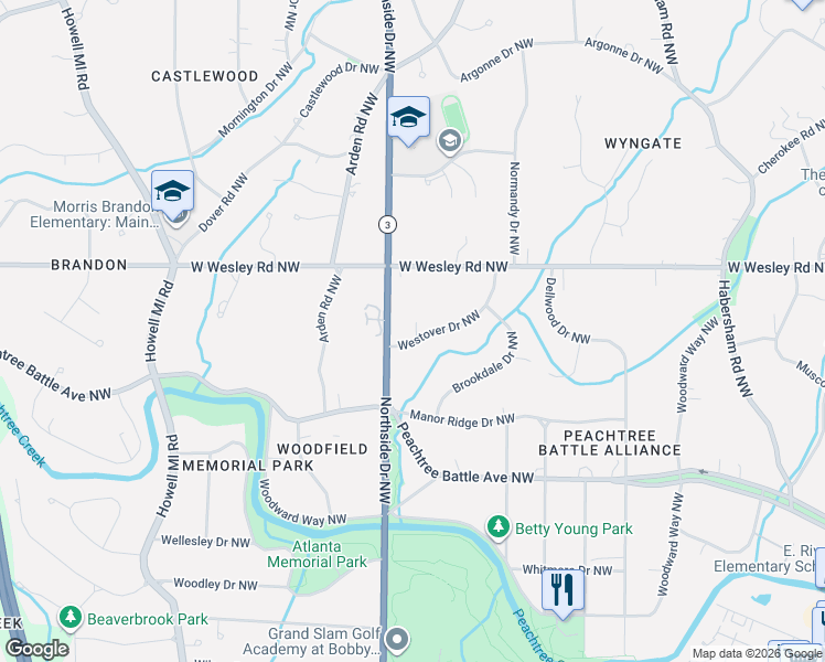 map of restaurants, bars, coffee shops, grocery stores, and more near 569 Westover Drive Northwest in Atlanta