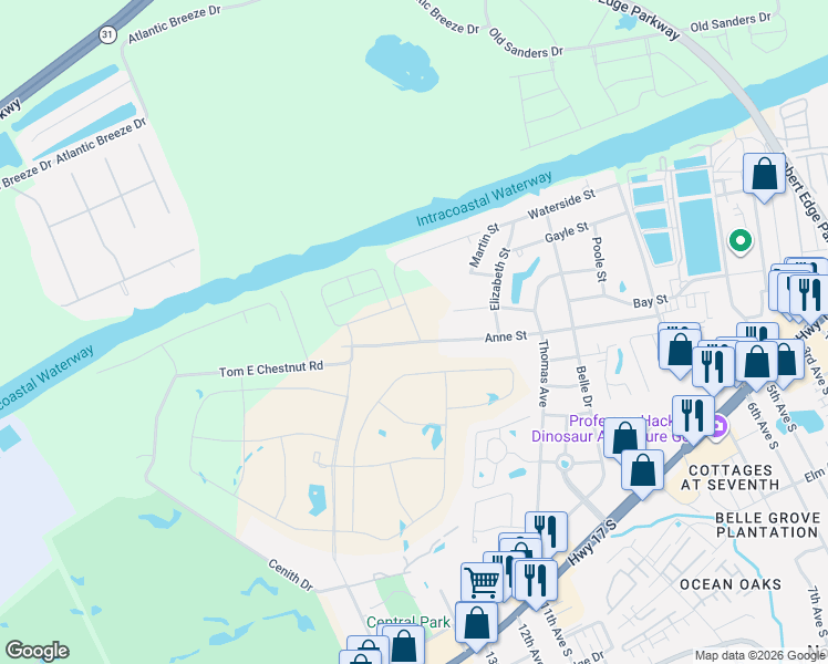 map of restaurants, bars, coffee shops, grocery stores, and more near 1018 Anne Street in North Myrtle Beach