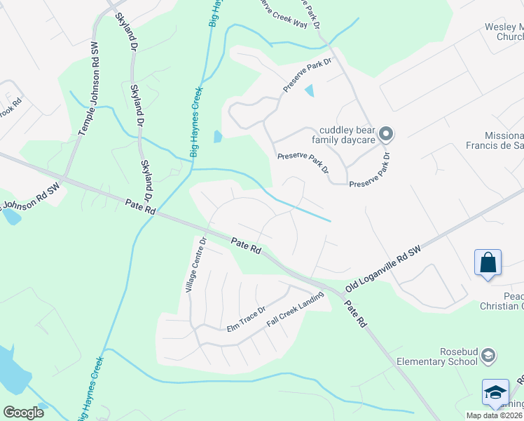 map of restaurants, bars, coffee shops, grocery stores, and more near 2014 Village Centre Drive in Loganville