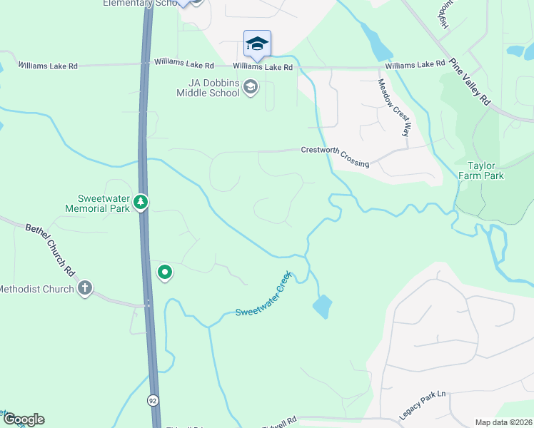map of restaurants, bars, coffee shops, grocery stores, and more near 472 Crestbend Lane in Powder Springs