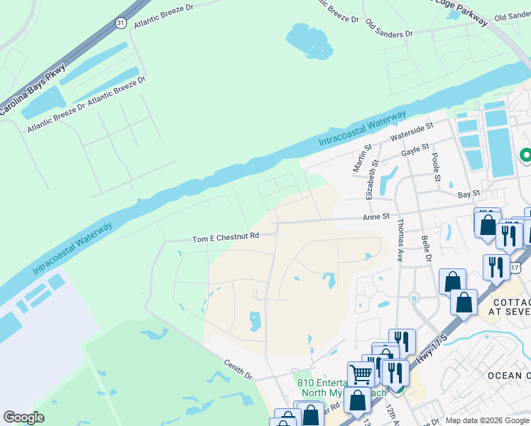 map of restaurants, bars, coffee shops, grocery stores, and more near 268 Palmetto Harbour Drive in North Myrtle Beach